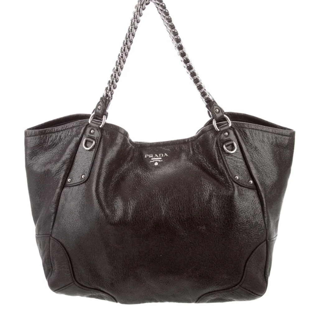 Metallic Cacao Cervo Lux leather Prada hobo bag